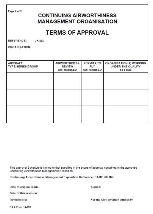 Continuing Airworthiness Management Organisation Certificate - EASA Form 14